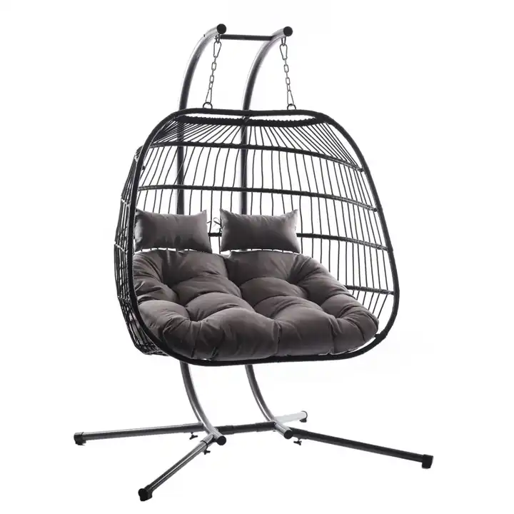 Double Swing Chair Hanging Egg Chair Folding Outdoor Furniture Rattan PE Wicker Patio Garden Hanging Chair