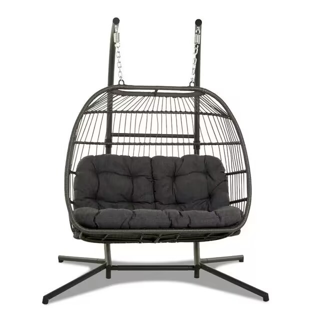 Double Swing Chair Hanging Egg Chair Folding Outdoor Furniture Rattan PE Wicker Patio Garden Hanging Chair