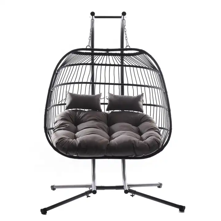 Double Swing Chair Hanging Egg Chair Folding Outdoor Furniture Rattan PE Wicker Patio Garden Hanging Chair