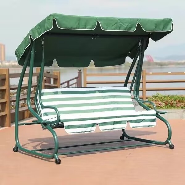 Garden Patio Swing Chair Luxury 3 Seater Outdoor Folding Hammock With Canopy Porch Swing with Removable Thicken Cushion