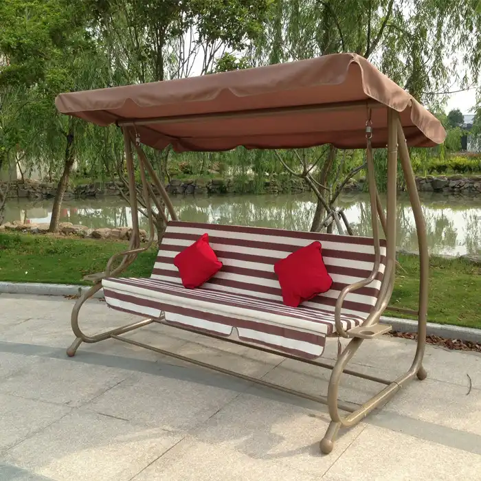 Garden Patio Swing Chair Luxury 3 Seater Outdoor Folding Hammock With Canopy Porch Swing with Removable Thicken Cushion