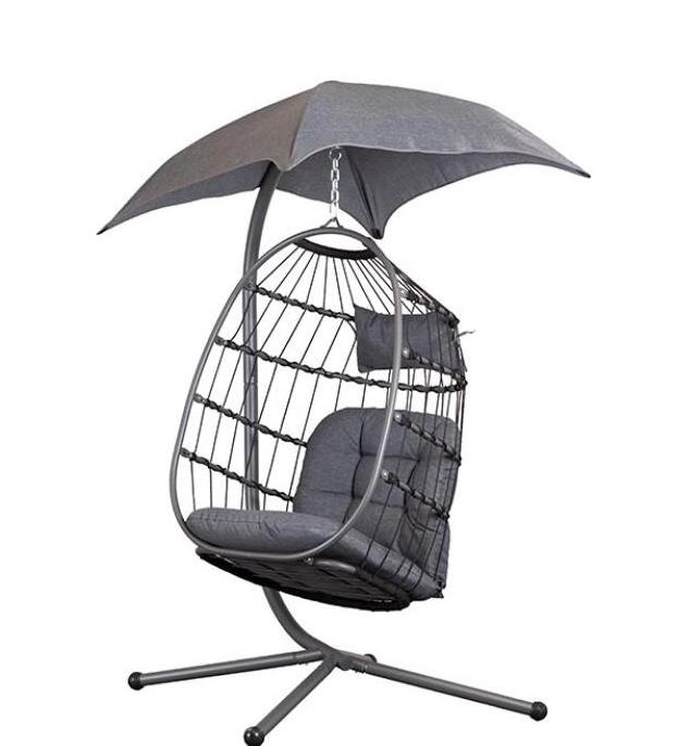 Folding Rattan Outdoor Hanging Swing chair Garden Egg Chair Swing Hammock With Canopy Nest Wicker chair  With Stand