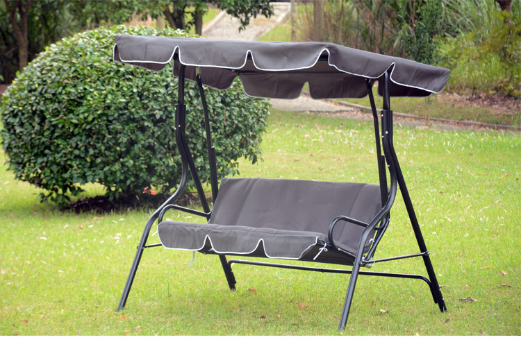 Garden Patio Swing Chair 3 Seater Outdoor Folding Hammock With Canopy Porch Swing with Removable Thicken Cushion and Convertible