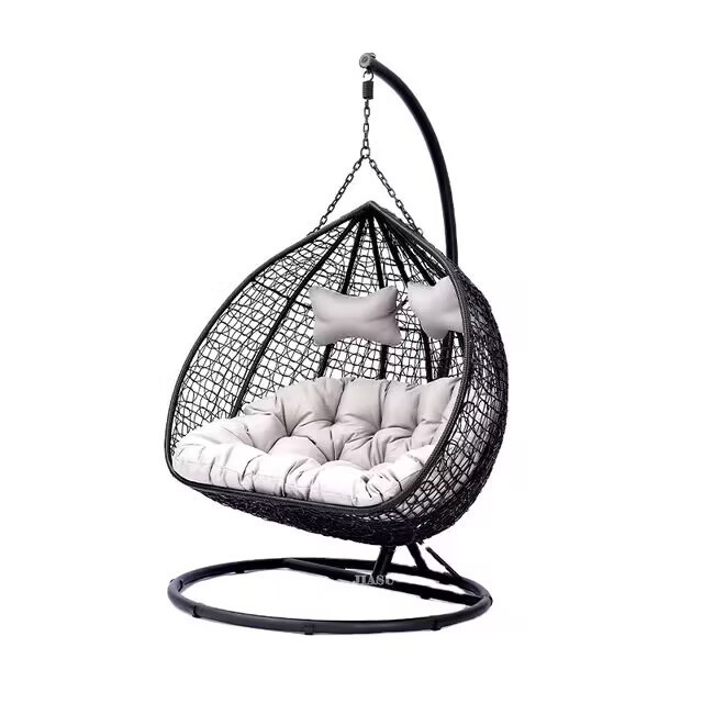 Double Seater Basket Hanging Chair 2 person Egg Swing Rattan Hammock  With Stand Gareden Furniture Nest Basket