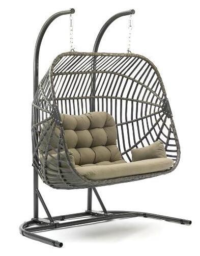 Double Person Outdoor Folding Swing Hanging Chair 2 Seaster Rattan Patio Egg Chair Wicker Garden Furniture