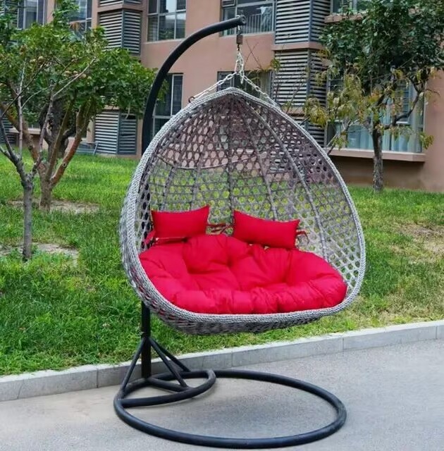 Double Seater Basket Hanging Chair 2 person Egg Swing Rattan Hammock  With Stand Gareden Furniture Nest Basket