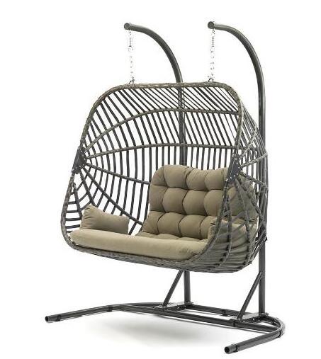 Double Person Outdoor Folding Swing Hanging Chair 2 Seaster Rattan Patio Egg Chair Wicker Garden Furniture