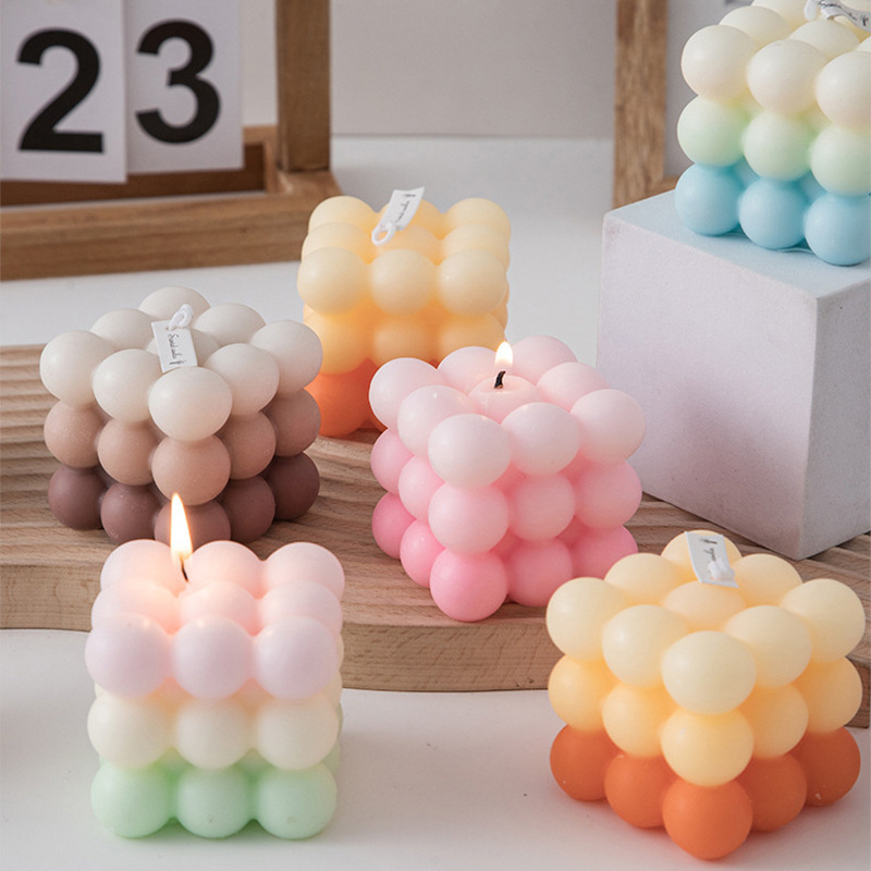 Factory Wholesale  Cute Bubble Scented Candle Gift Girls Bedroom Ins Tray Ornament  Aromatherapy Candle Magic Cube Candle