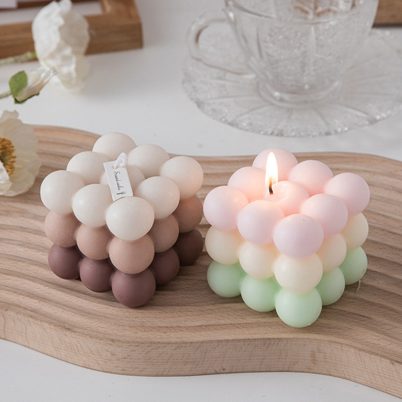 Factory Wholesale  Cute Bubble Scented Candle Gift Girls Bedroom Ins Tray Ornament  Aromatherapy Candle Magic Cube Candle