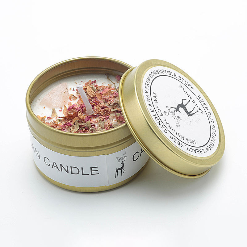 Scented Candles Long Lasting Can Soy Wax Candles/Candel Bougie Crystal Stone Dried Flower Implate Can Fragrance Candle Smokeless