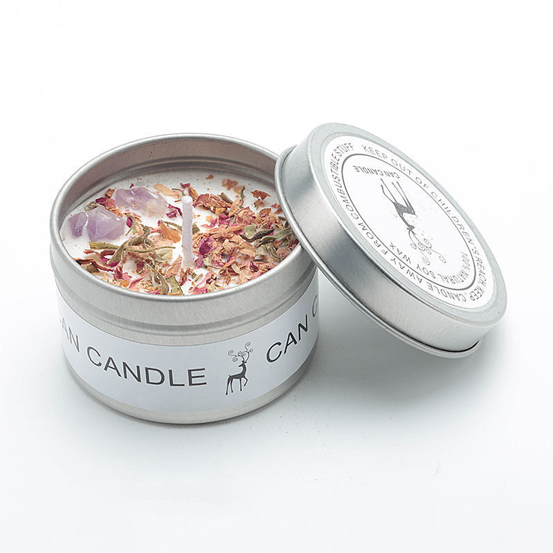 Scented Candles Long Lasting Can Soy Wax Candles/Candel Bougie Crystal Stone Dried Flower Implate Can Fragrance Candle Smokeless