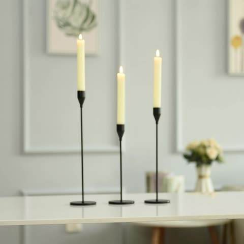 Retro Iron Taper Candle Holder Set of 3 Simple Black Candlestick Holders Candlelight Stand for Halloween Christmas Dining Room