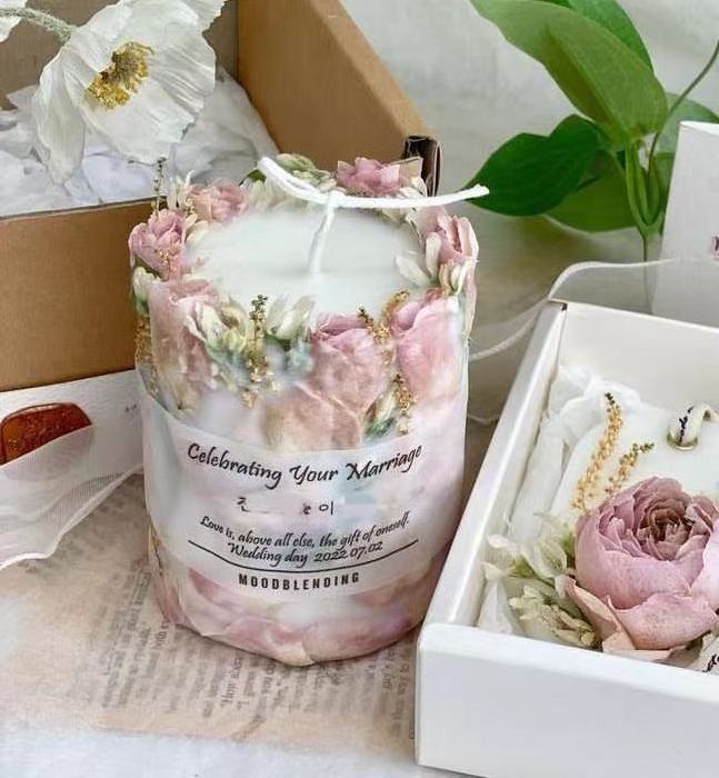 Cylinder Everlasting Flowers Romantic Dried Roses Pressed Flowers Scented Candles Soy Wax Wedding Gifts Scented Candles