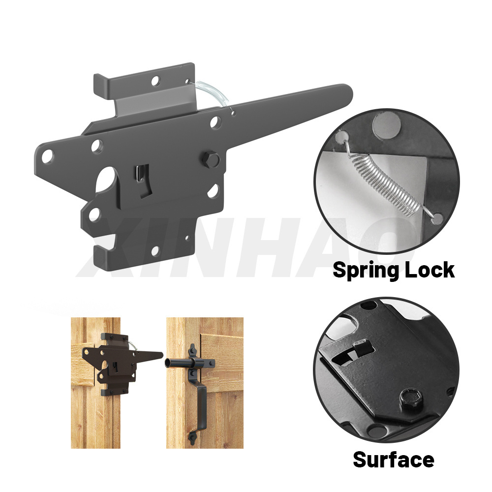 Easy Installation With Spring Lock Black Hinges Fence Hardware Kit Gate Hardware Sets for Wood Gate