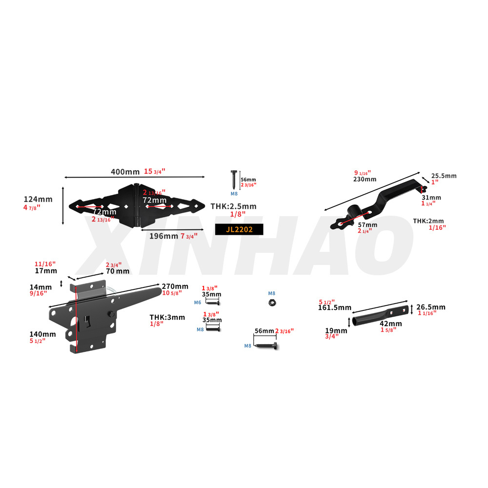 Easy Installation With Spring Lock Black Hinges Fence Hardware Kit Gate Hardware Sets for Wood Gate