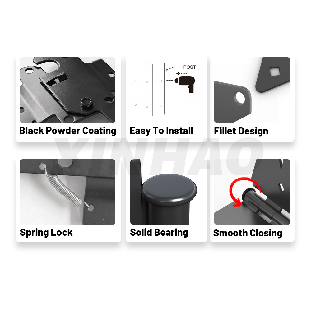 Easy installation with Spring Lock Black Hinges Fence Hardware Kit Gate Hardware Sets for Wood Gate