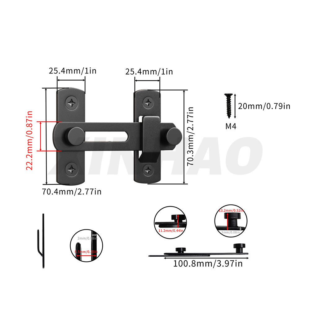 XINHAO Stainless Steel Black Door Latch Cabin Closet door lock Barn Door Latch