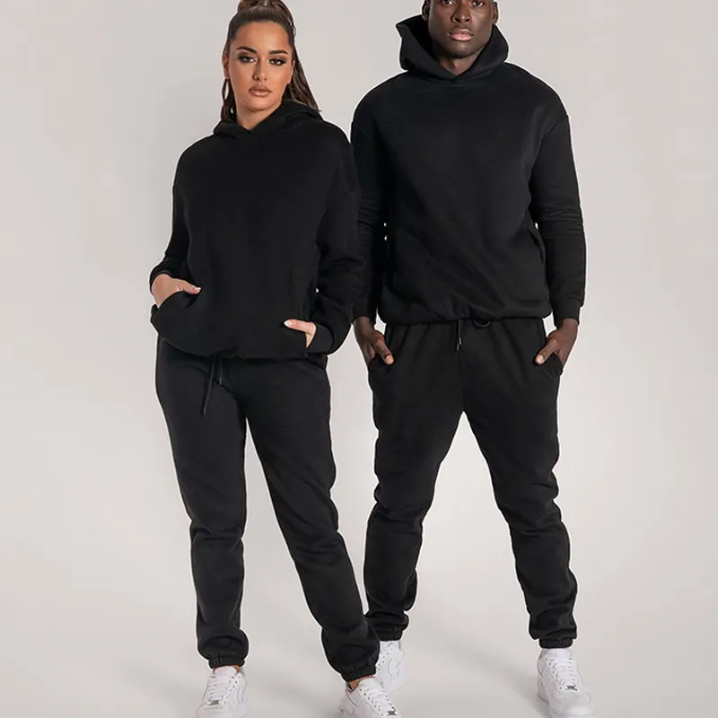 High Quality Fleece plain Tracksuits Hoodie And Jogger Set Blank Men's Hoodies Set