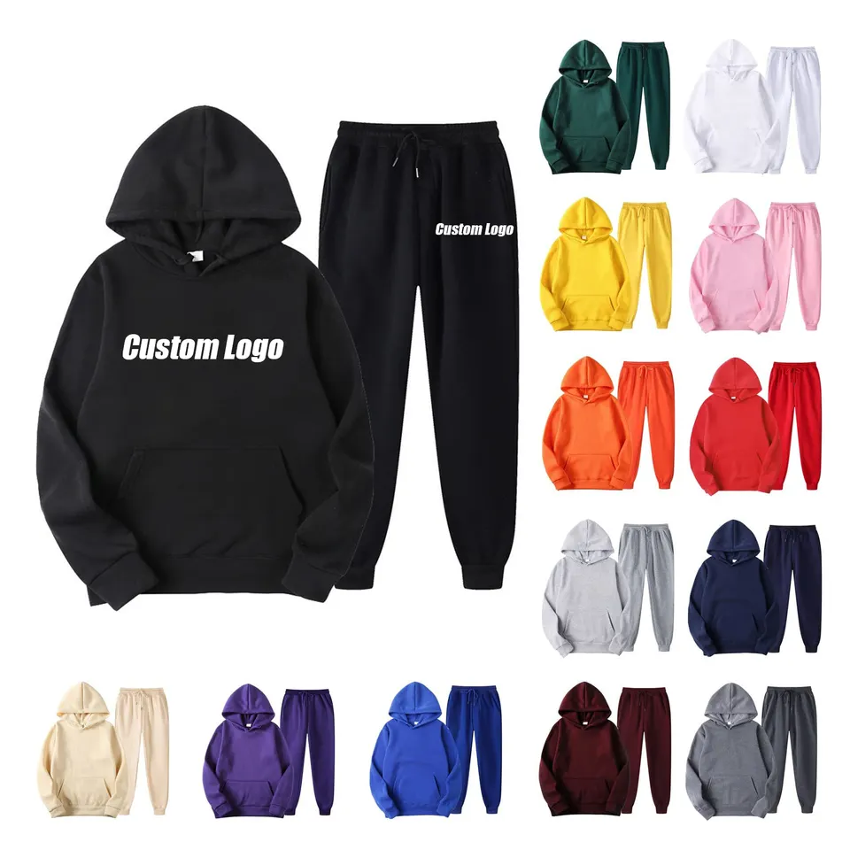 Custom logo Sweatsuit Fleece Oversized Sportswear Plain Tracksuits Blank Men's Hoodies Set