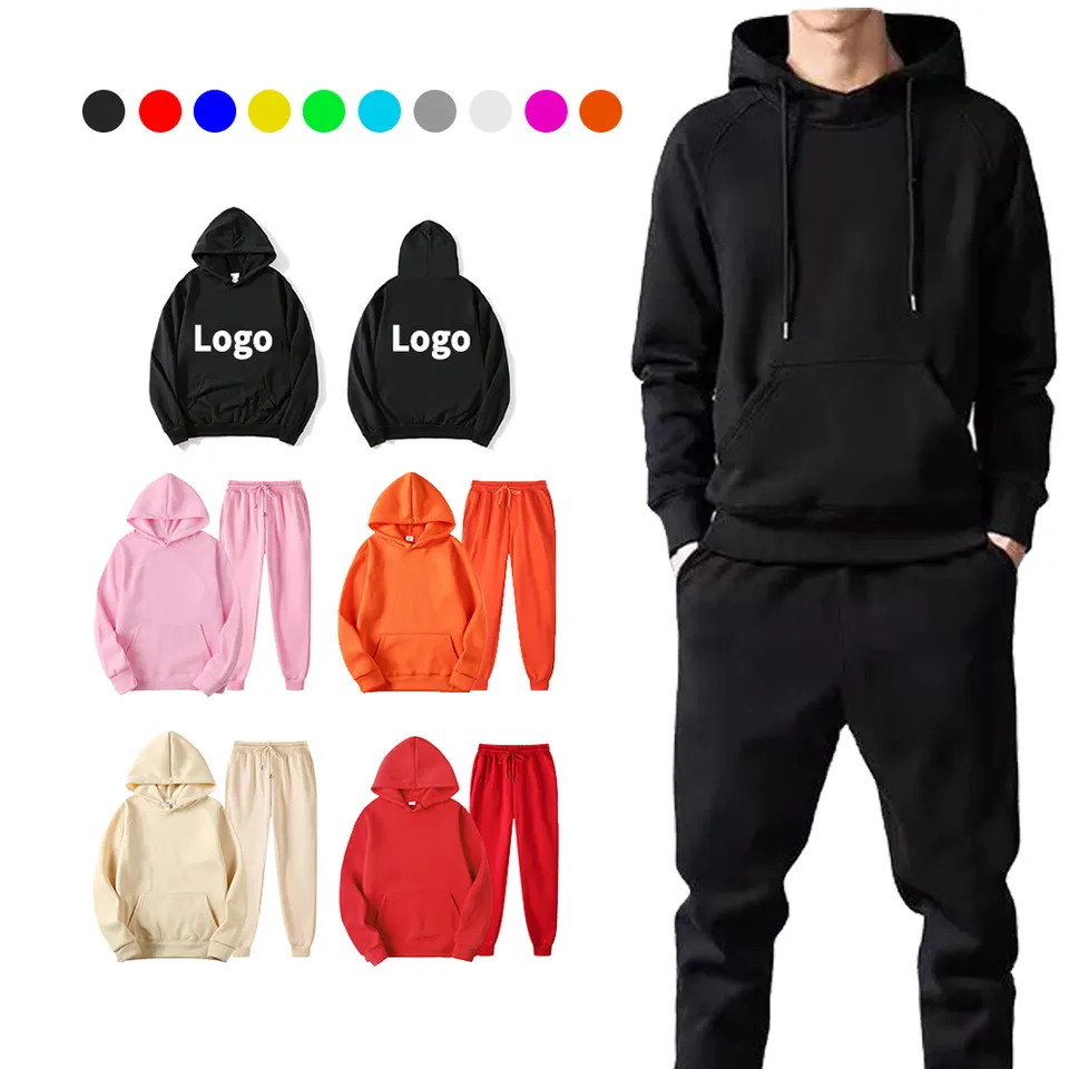 High Quality Fleece plain Tracksuits Hoodie And Jogger Set Blank Men's Hoodies Set