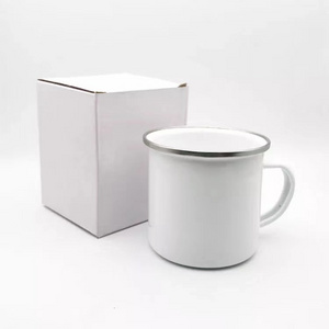 10oz custom design logo printing sublimation blanks enamel mug with Silver Rim