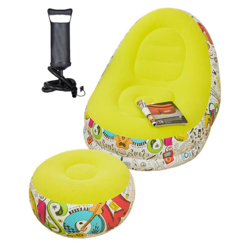 Spot new graffiti inflatable flocking lunch rest bed recliner with footstool lazy sofa chair