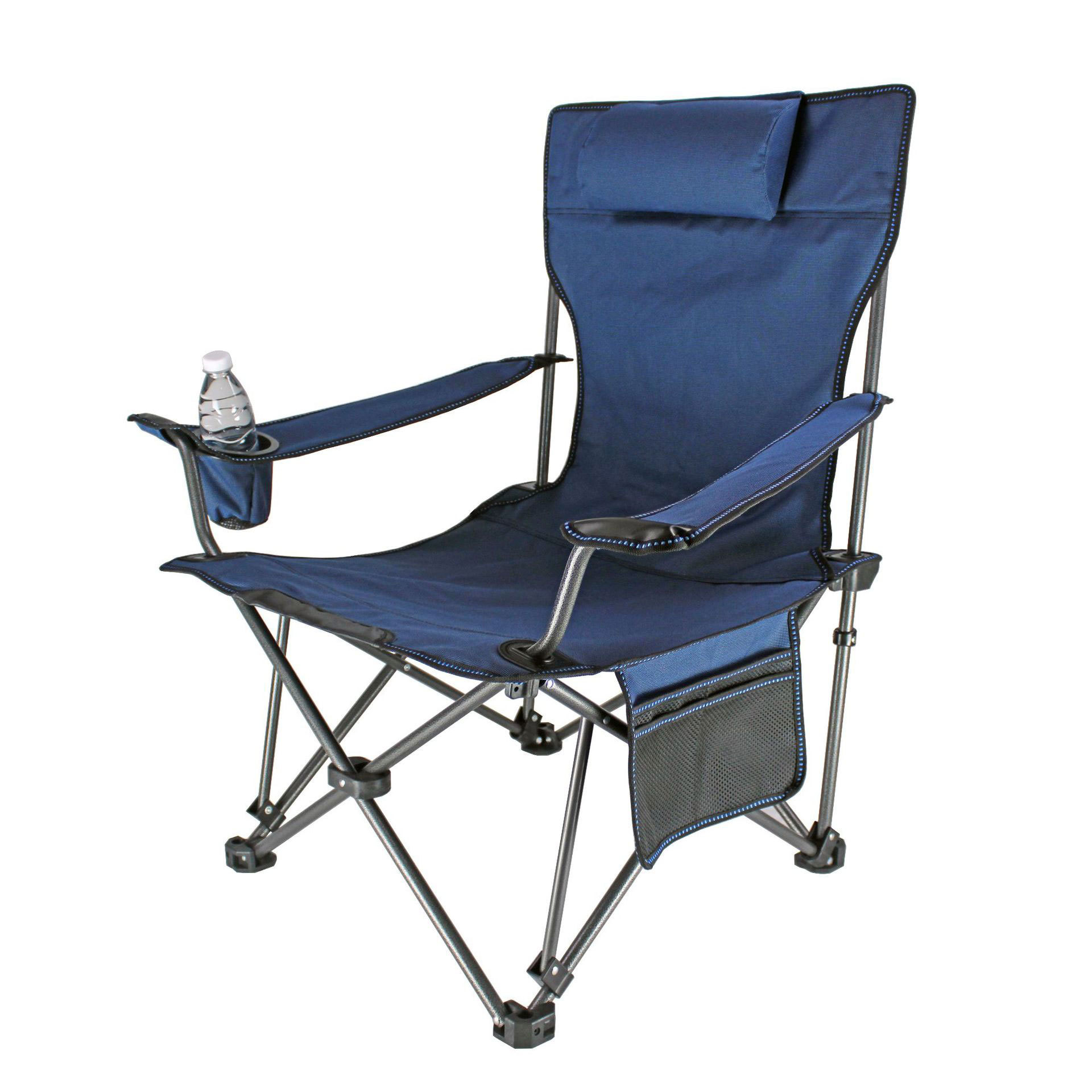 High Back Padded Lawn Outdoor Folding Camping Chair With Foldable Cup Holder Side Storage Back Pocket Single Beach Recliner