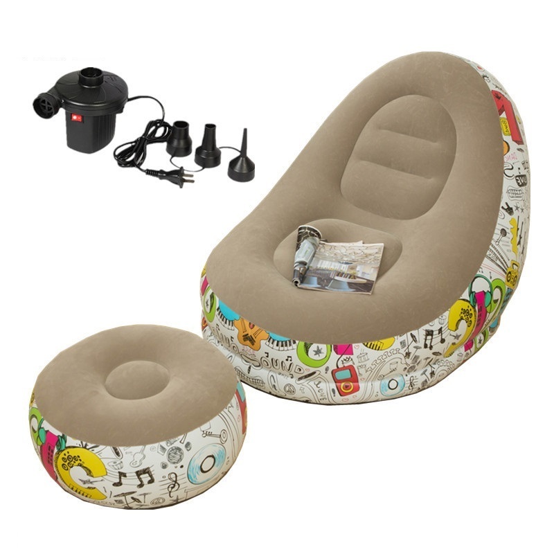 Spot new graffiti inflatable flocking lunch rest bed recliner with footstool lazy sofa chair