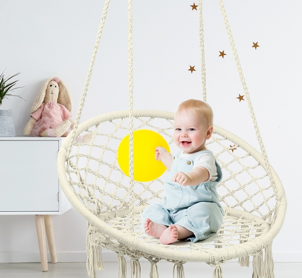 Patio swings Hanging Cotton Rope Hammock Chair Swing for Indoor and Outdoor Use