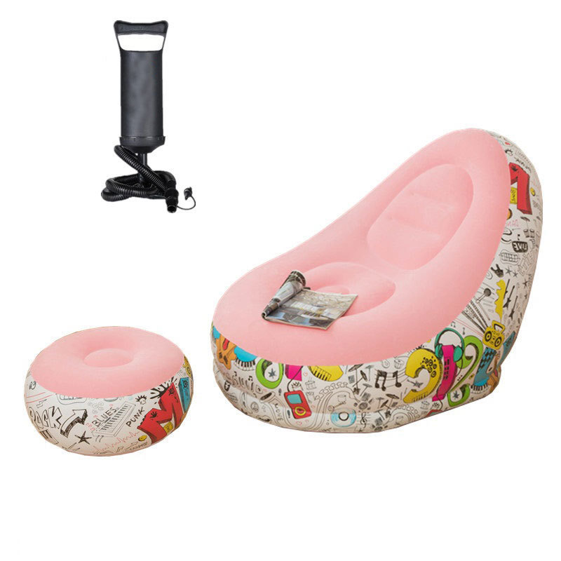 Spot new graffiti inflatable flocking lunch rest bed recliner with footstool lazy sofa chair