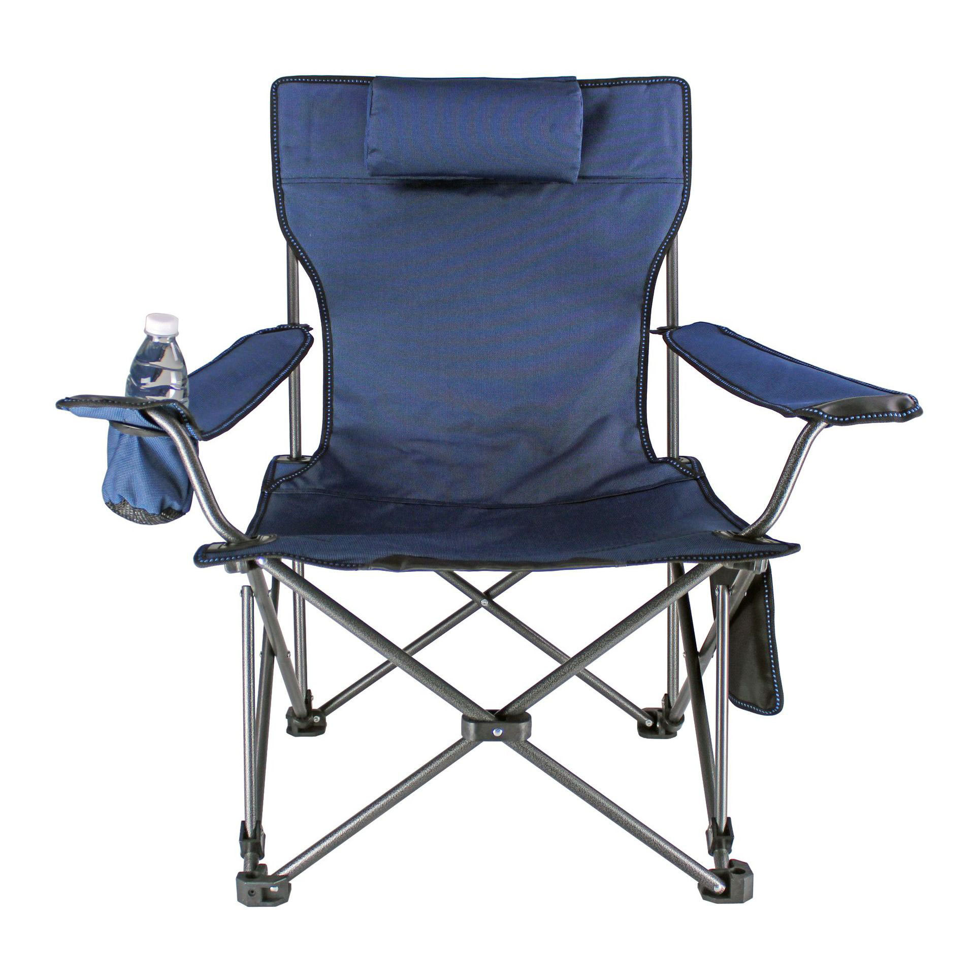 High Back Padded Lawn Outdoor Folding Camping Chair With Foldable Cup Holder Side Storage Back Pocket Single Beach Recliner