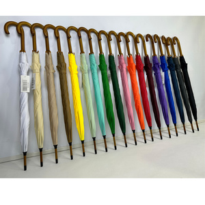 Factory Supply Advertising Umbrella Wooden J Handle And Shaft Auto Open Custom Logo Straight Umbrella For Hotel