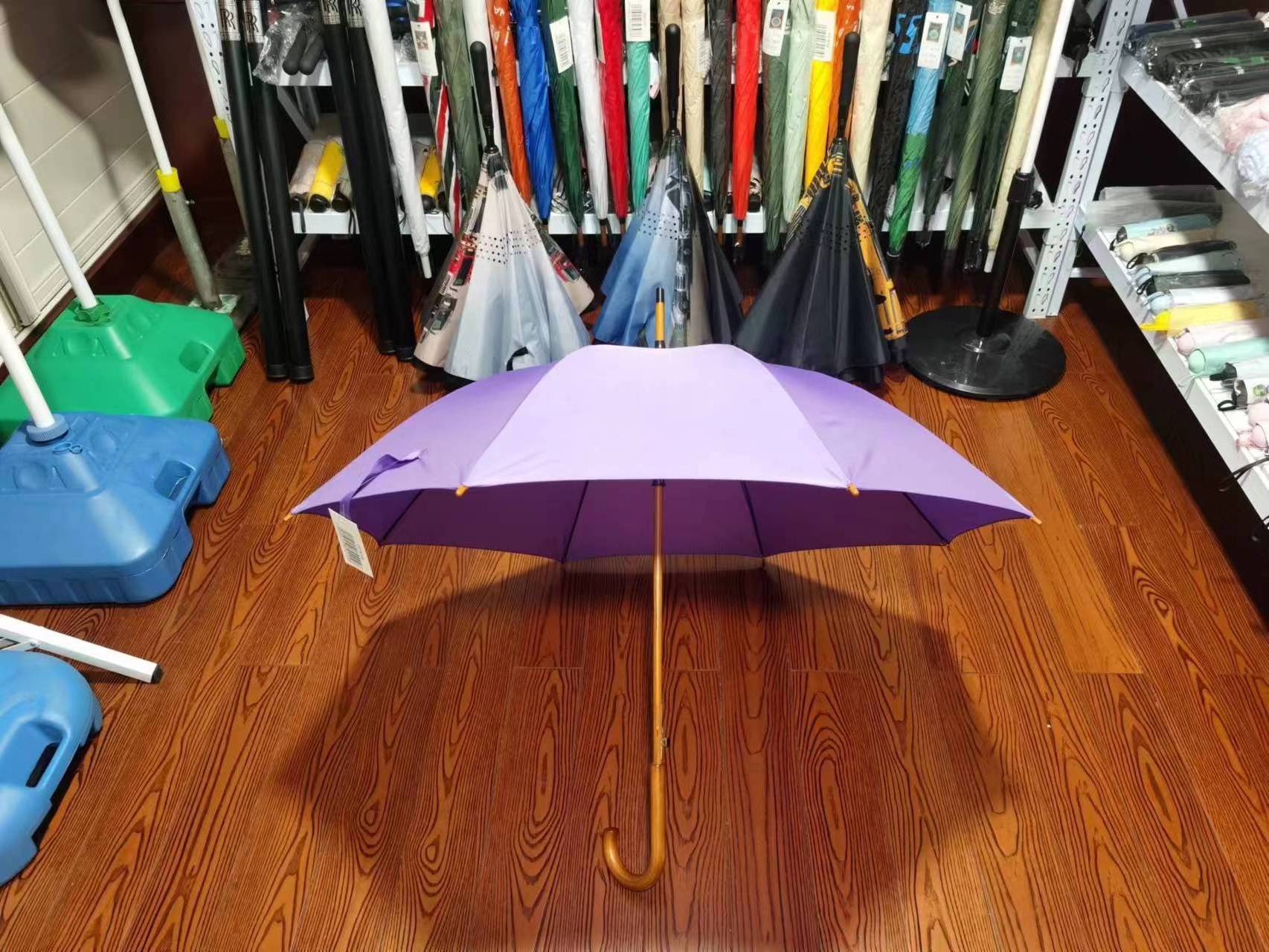 Factory Supply Advertising Umbrella Wooden J Handle And Shaft Auto Open Custom Logo Straight Umbrella For Hotel