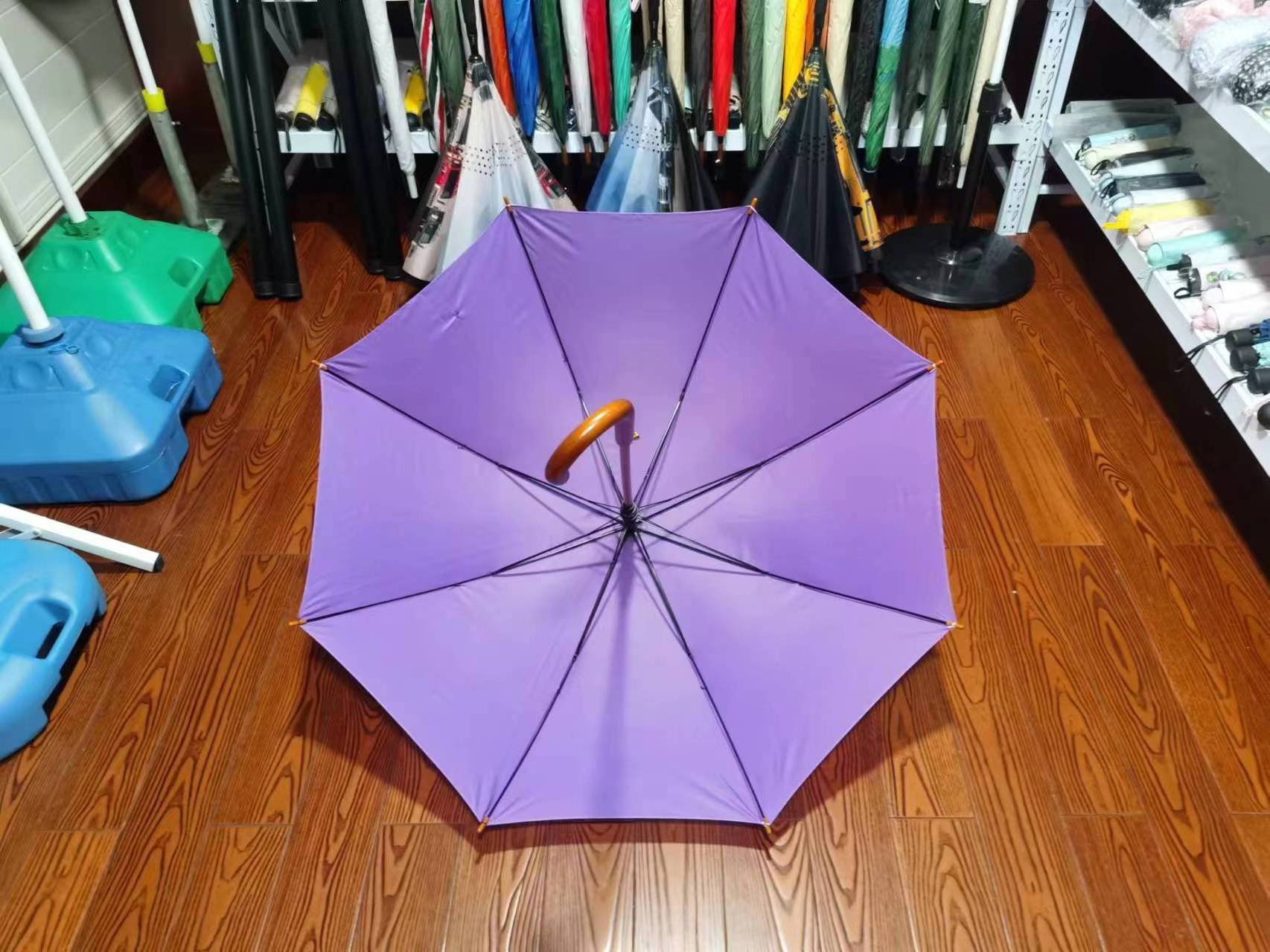 Factory Supply Advertising Umbrella Wooden J Handle And Shaft Auto Open Custom Logo Straight Umbrella For Hotel