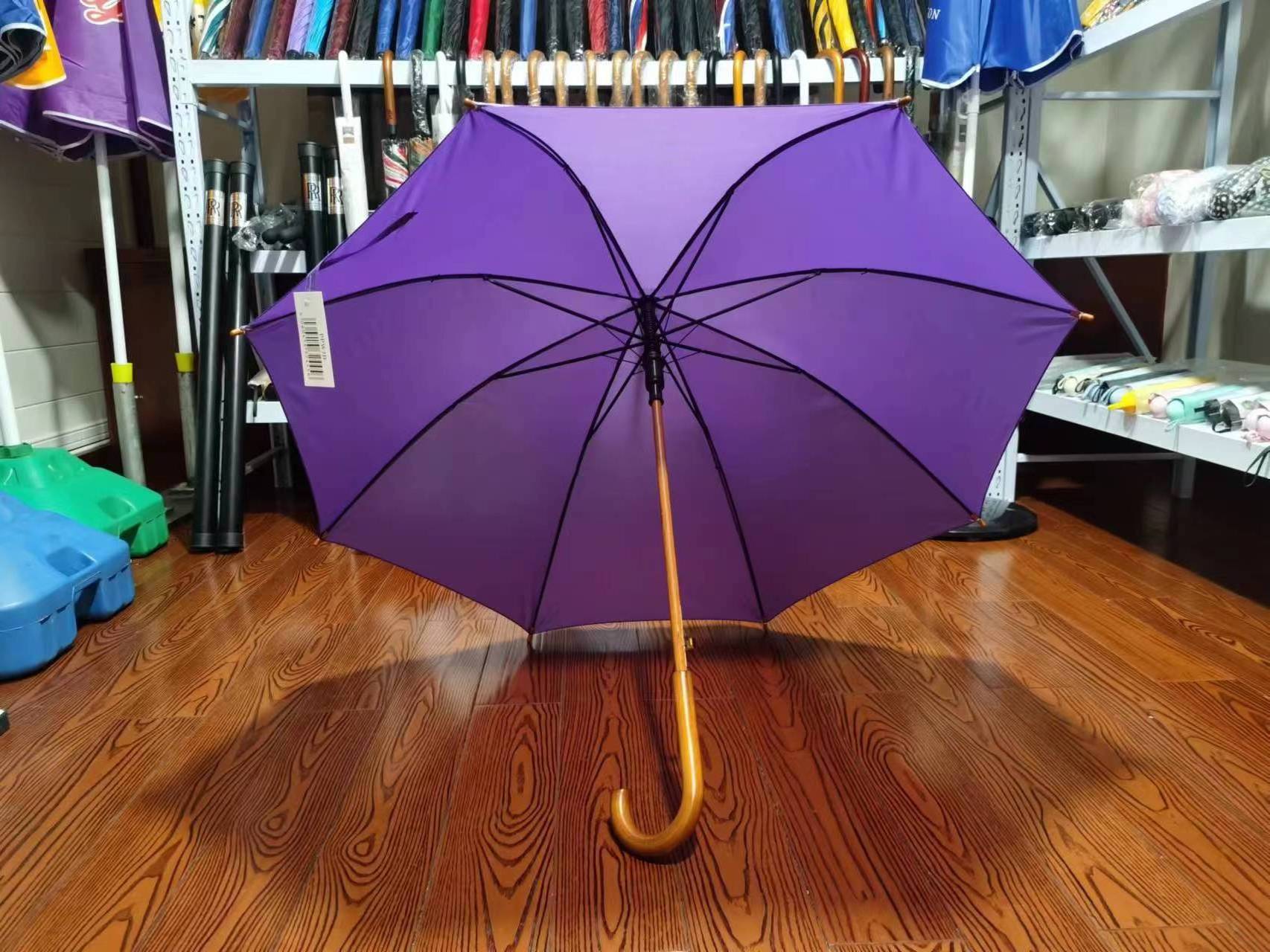 Factory Supply Advertising Umbrella Wooden J Handle And Shaft Auto Open Custom Logo Straight Umbrella For Hotel