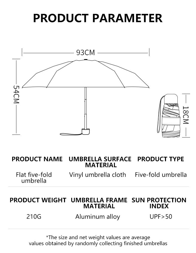 6k 21inch five folding compact umbrella 5 fold lightweight portable small sun umbrella cell phone mini pocket umbrella