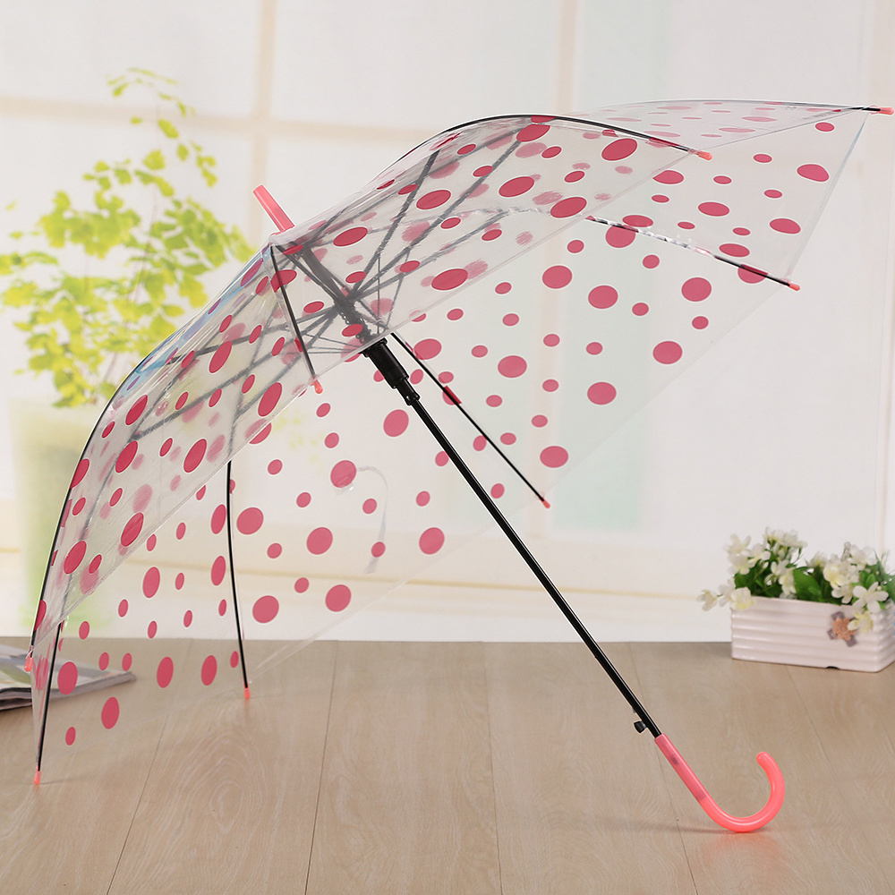 Wholesale custom straight long handle pvc colorful clear transparent umbrella for rain bulk with logo printing