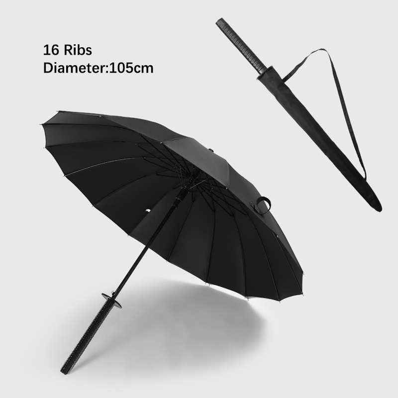 Men's Samurai Sword Handle custom black Umbrella With Shoulder Sling katana umbrella with 16 ribs