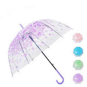 Outdoor See Through Lightweight Easy Carrying Dome Transparent Bubble Cherry Blossoms Windproof Clear Umbrella for Adult Student