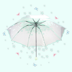 Ladies 3 Folding Transparent Umbrella Pink Flowers Pattern Clear POE Umbrella hot sale Clear Transparent Rain  PVC umbrella