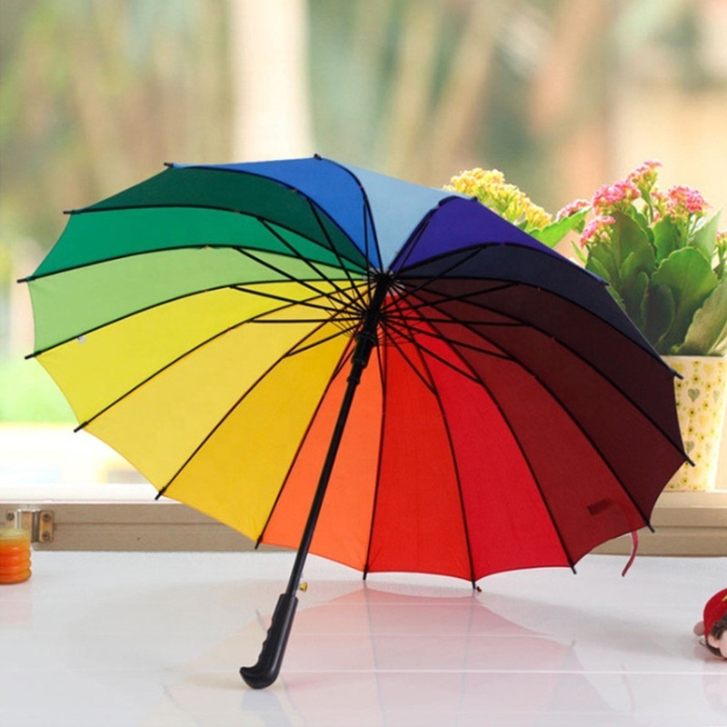 16 Ribs Market Iridescent Umbrellas Automatic Straight Handle Rain Parasol Colorful Rainbow Golf Umbrella