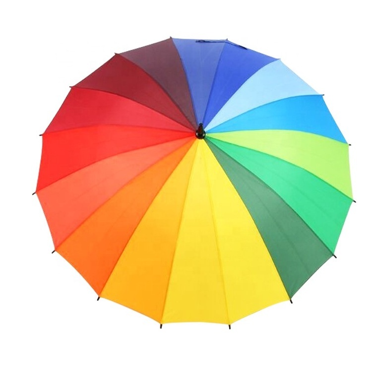 16 Ribs Market Iridescent Umbrellas Automatic Straight Handle Rain Parasol Colorful Rainbow Golf Umbrella