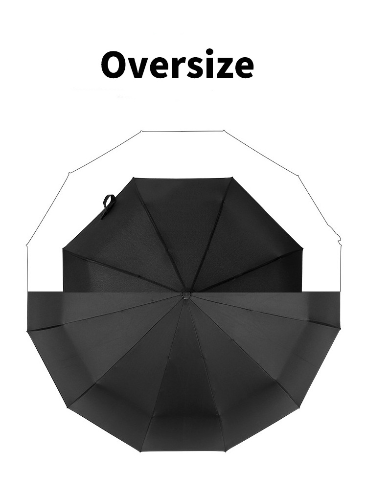 Promotional Travel Umbrella Black Pongee Waterproof Auto Open Paraguas 8 10 12 Ribs 3 Folding Uv Automatic Umbrella