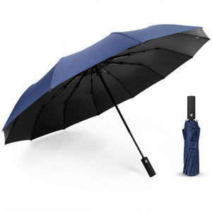 Promotional Travel Umbrella Black Pongee Waterproof Auto Open Paraguas 8 10 12 Ribs 3 Folding Uv Automatic Umbrella