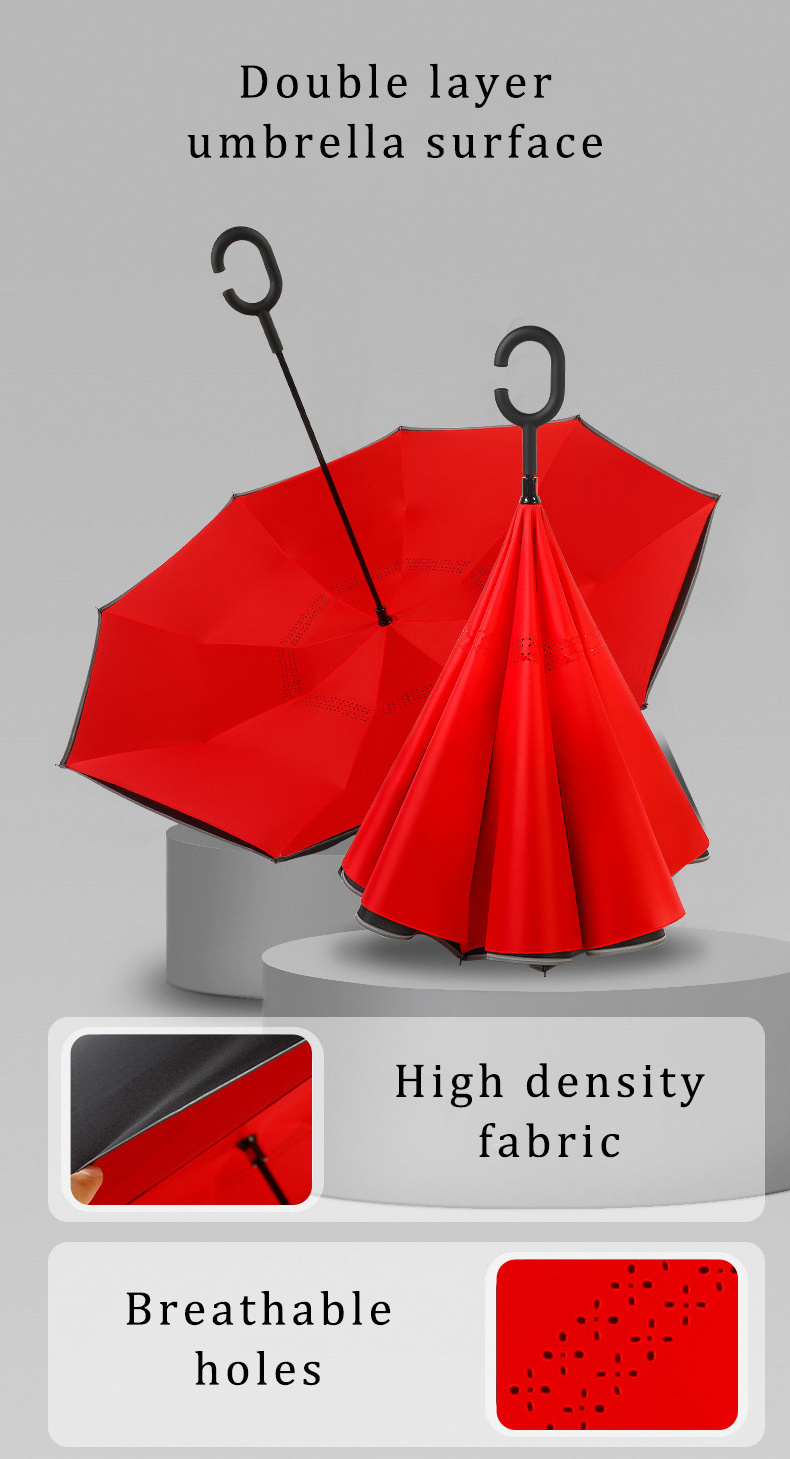 Umbrella supplier OEM factory support logo customization double layers 27 inch inverted reverse straight umbrella for car