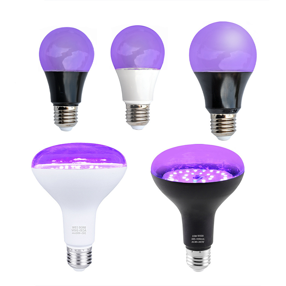 A19 BR30 Purple LED UVA 385-400nm Blacklight Flood E27 Bulb Lamp For Glow In The Dark Party UV LED Black Light Bulb