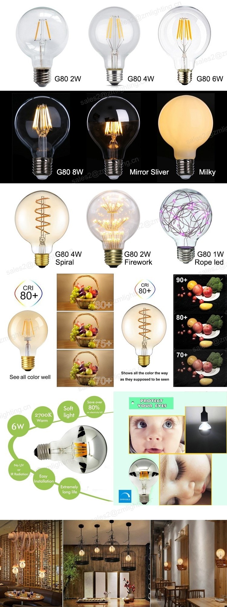 Globe filament led half chrome mirror bulb g80