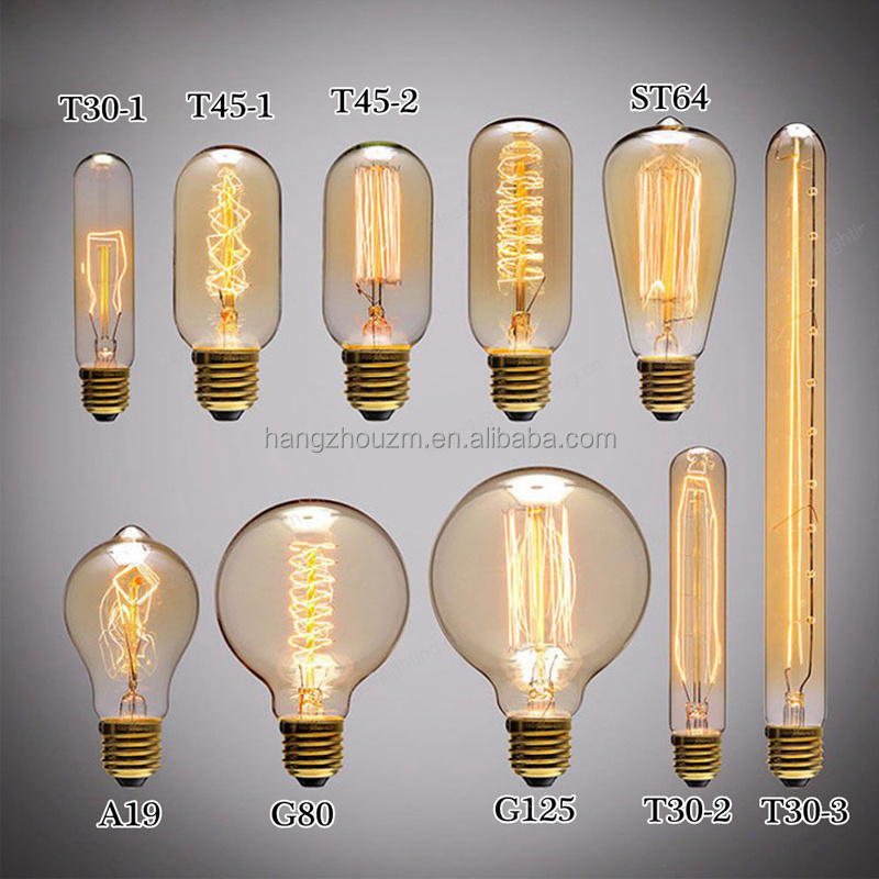 Factory Price Edison Lamps A19 T30 T45 ST58 ST64 G80 G95 G125 E27 Edison Light Bulb With 25W 40W 60W