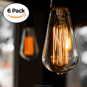 Amber Warm Dimmable 25w 40w 60w 110v 6-Pack ST64 Edison Light Bulb Glass Antique Vintage Industrial Style Pendant Light