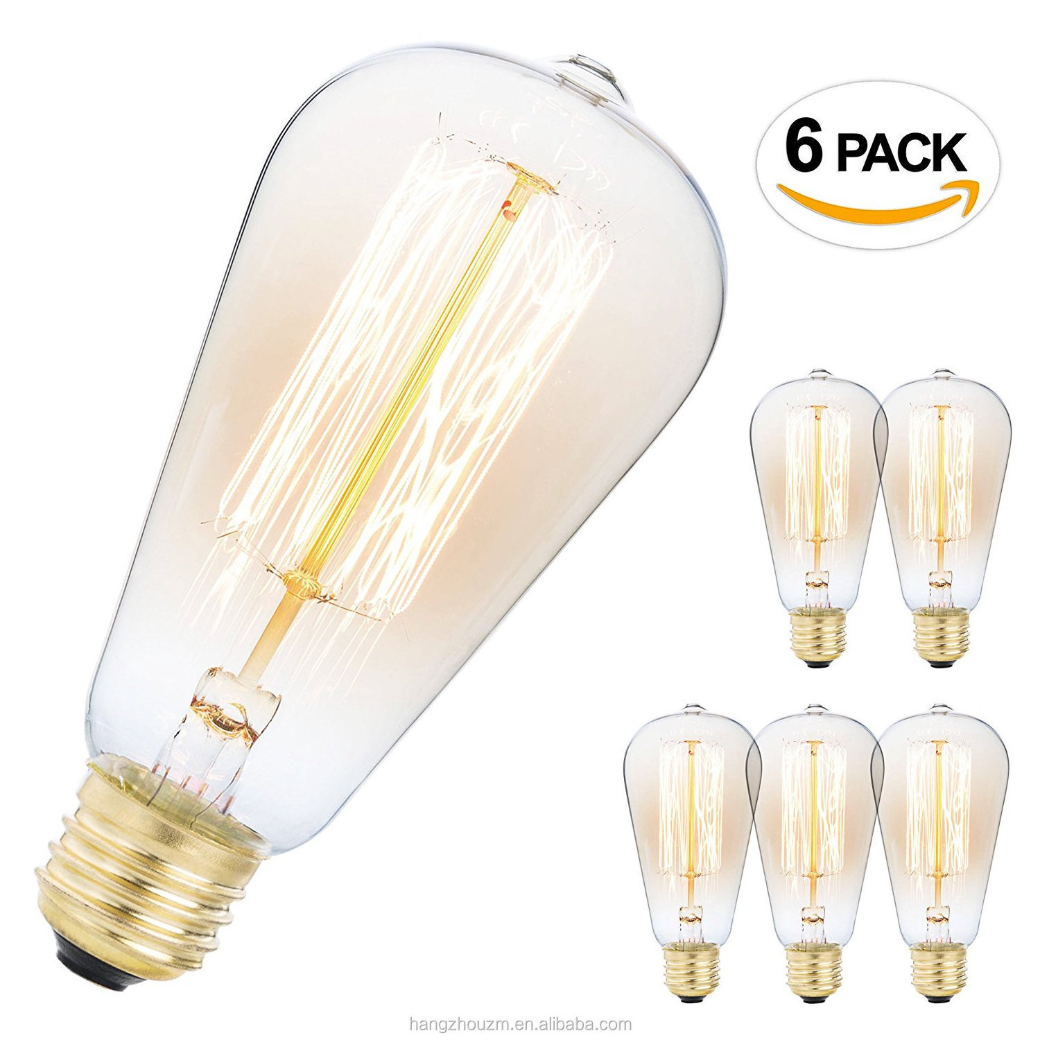 Amber Warm Dimmable 25w 40w 60w 110v 6-Pack ST64 Edison Light Bulb Glass Antique Vintage Industrial Style Pendant Light